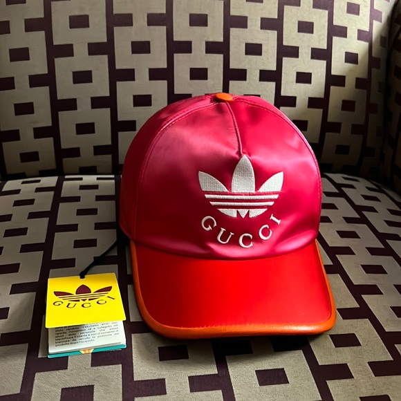 Gucci x adidas unisex seta silk leather trim logo monogram baseball cap hat NEW - Picture 2 of 8